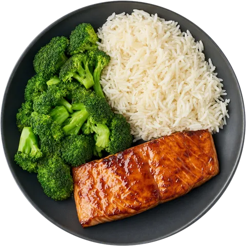 Pavé de saumon teriyaki, brocoli et riz blanc