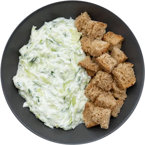 Tzatziki au skyr et croûtons de pain complet